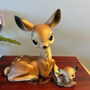 Vtg Norleans Ceramic Anthropomorphic Mother deer with baby fawn bambi **READ**